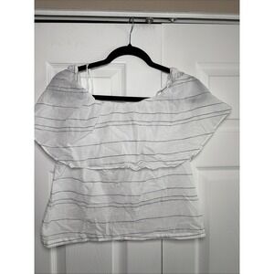 Worth New York Off Shoulder Ruffle Top Womens Size 2 White Striped Cotton Blouse